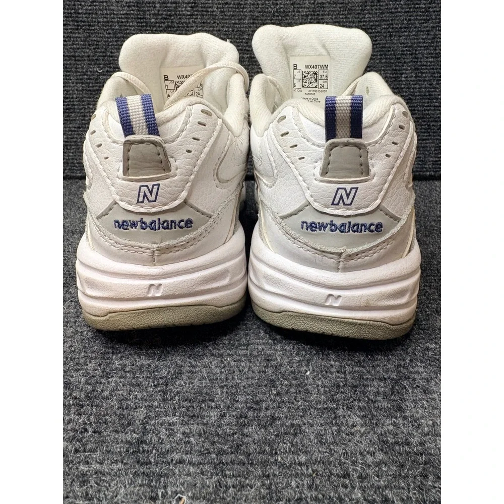 New Balance 407 White Navy Leather Chunky Cross Training Sneaker WX407WM Women 7